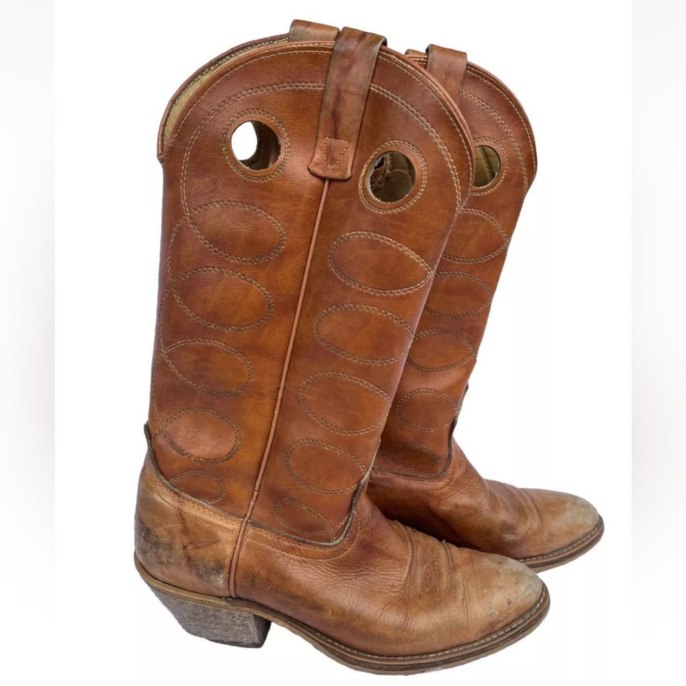 Alamo Handmade Brown Leather Western Cowboy Boots Men’s Size 7.5 Womens 9.5